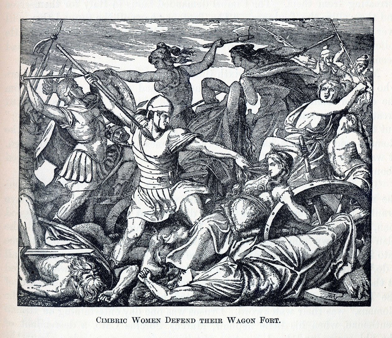 Cimbric nők megvédik kocsierődjüket, 1882 alkotó: Unbekannt