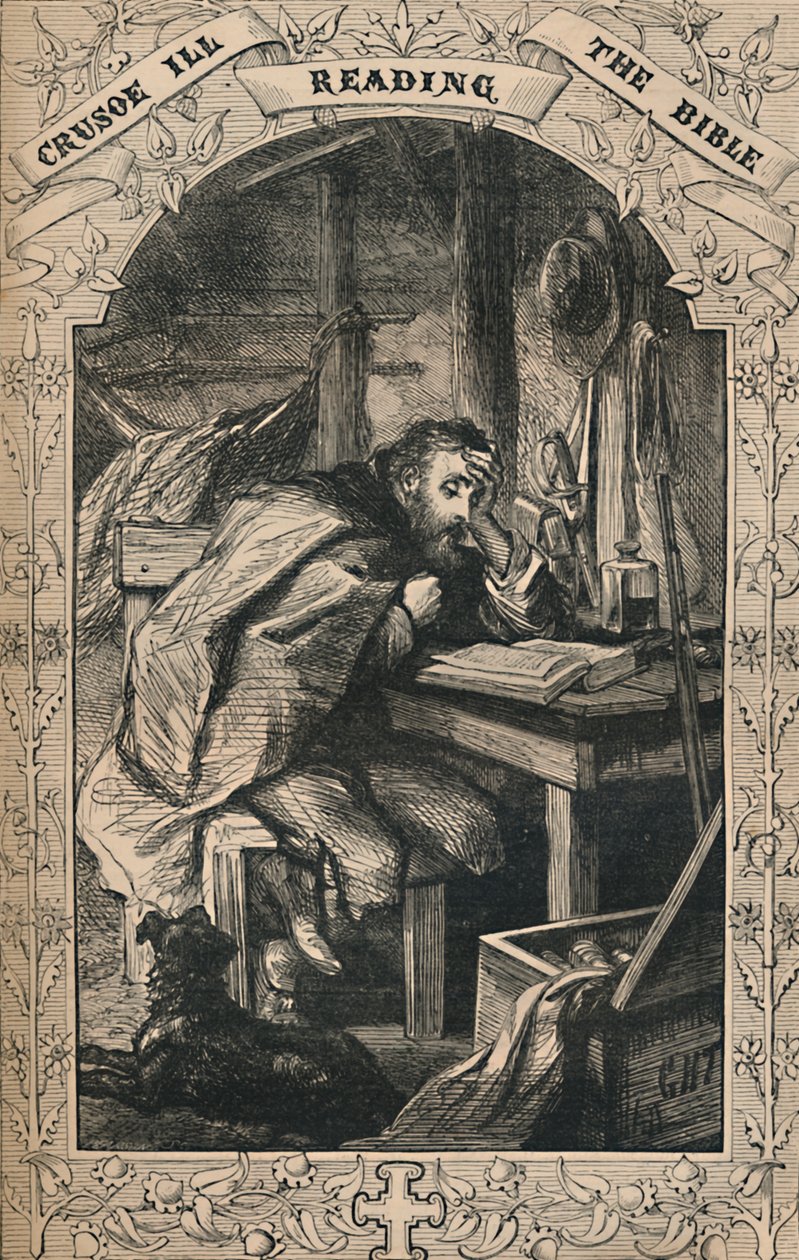 Crusoe rosszul olvassa a Bibliát, 1870 alkotó: Unbekannt