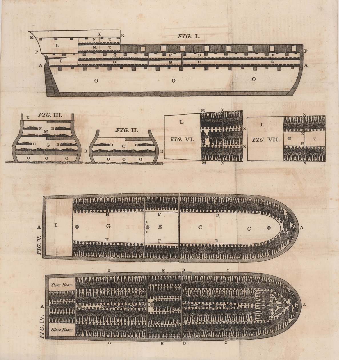 Egy rabszolgahajó diagramja, 1821. alkotó: Unbekannt