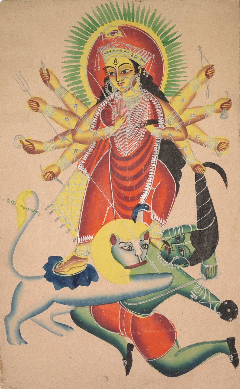 Durga megöli a démon Mahishát, 1800-as évek. alkotó: Unbekannt