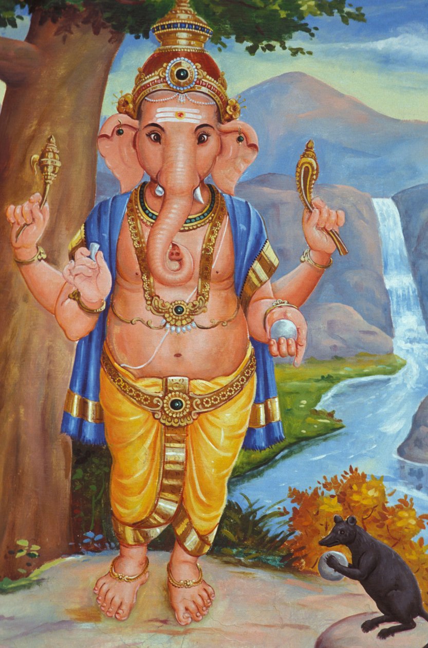 Elefántfejű hindu isten Ganesh és patkánya Inde alkotó: Unbekannt