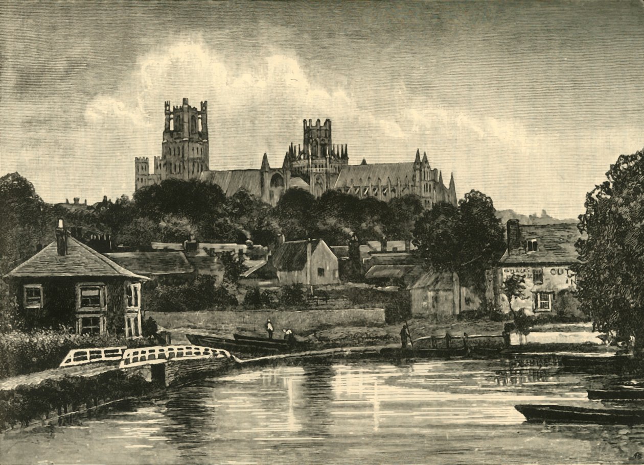 Ely székesegyház, a vasúti hídról, 1898. alkotó: Unbekannt