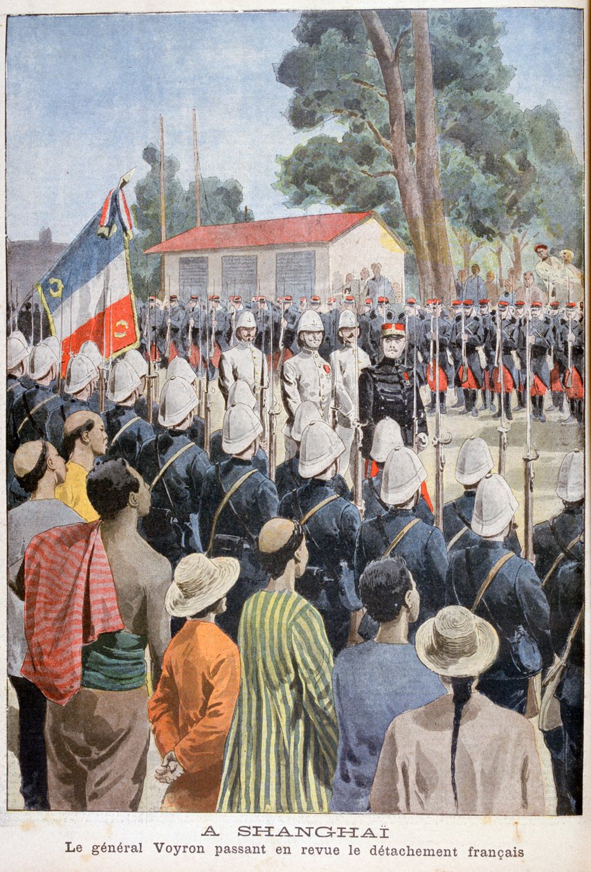 Voyron tábornok áttekinti a francia csapatokat, Sanghaj, 1900 alkotó: Unbekannt