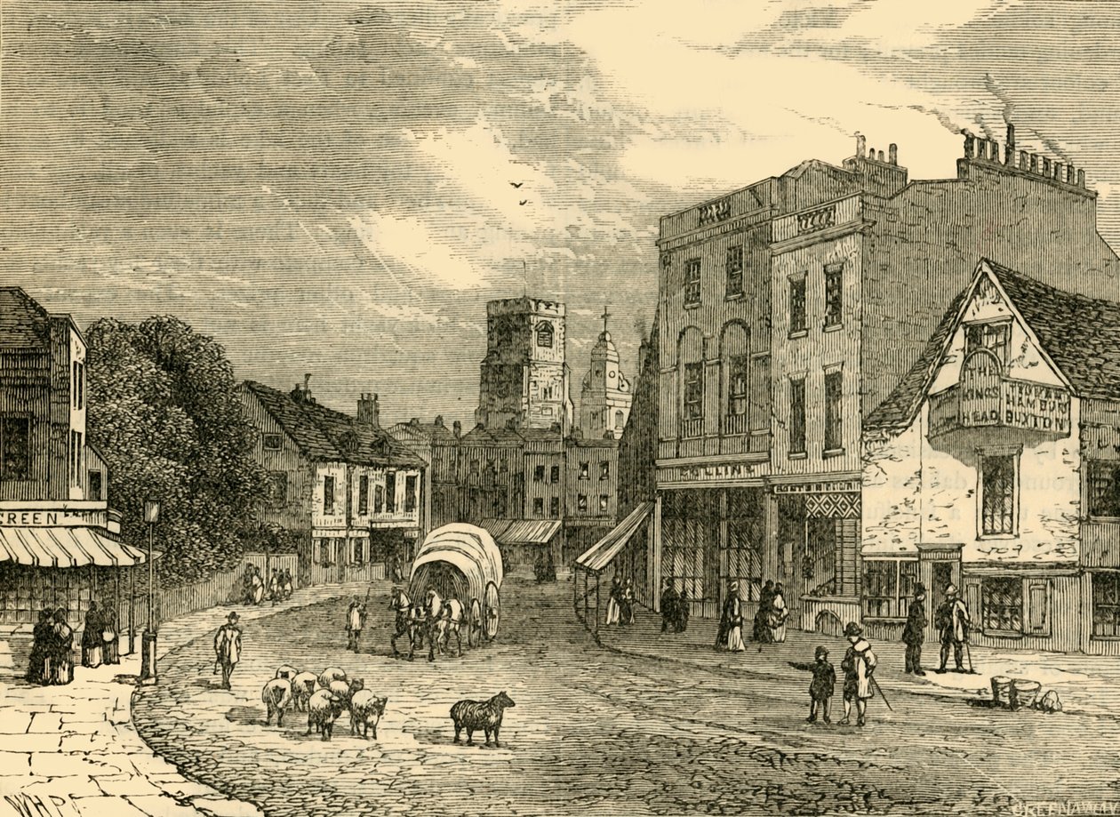 Hackney: Az egyház felé tekintve, 1840, 1876. alkotó: Unbekannt