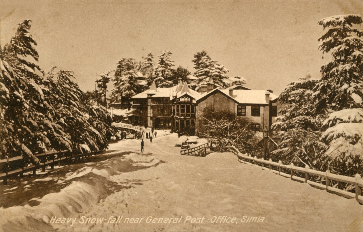Erős havazás a General Post-Office közelében, Shimla, c1918-c1939. alkotó: Unbekannt