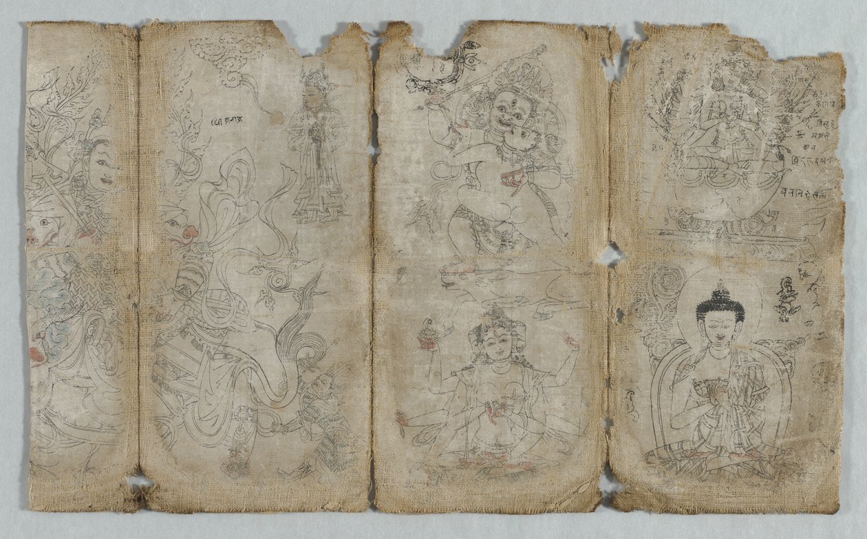 Ikonográfiai rajz: Vaishravana, Yama, Vsnisavijaya, Tararecto... Megvilágosodott lények verso, c1 alkotó: Unbekannt