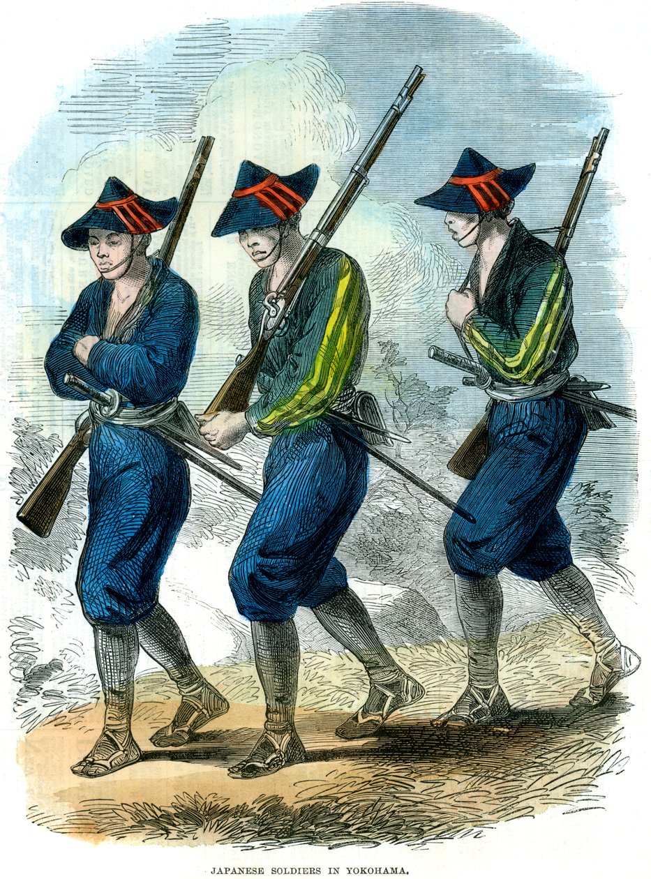 Japán katonák Jokohamában, Japánban, 1865 alkotó: Unbekannt