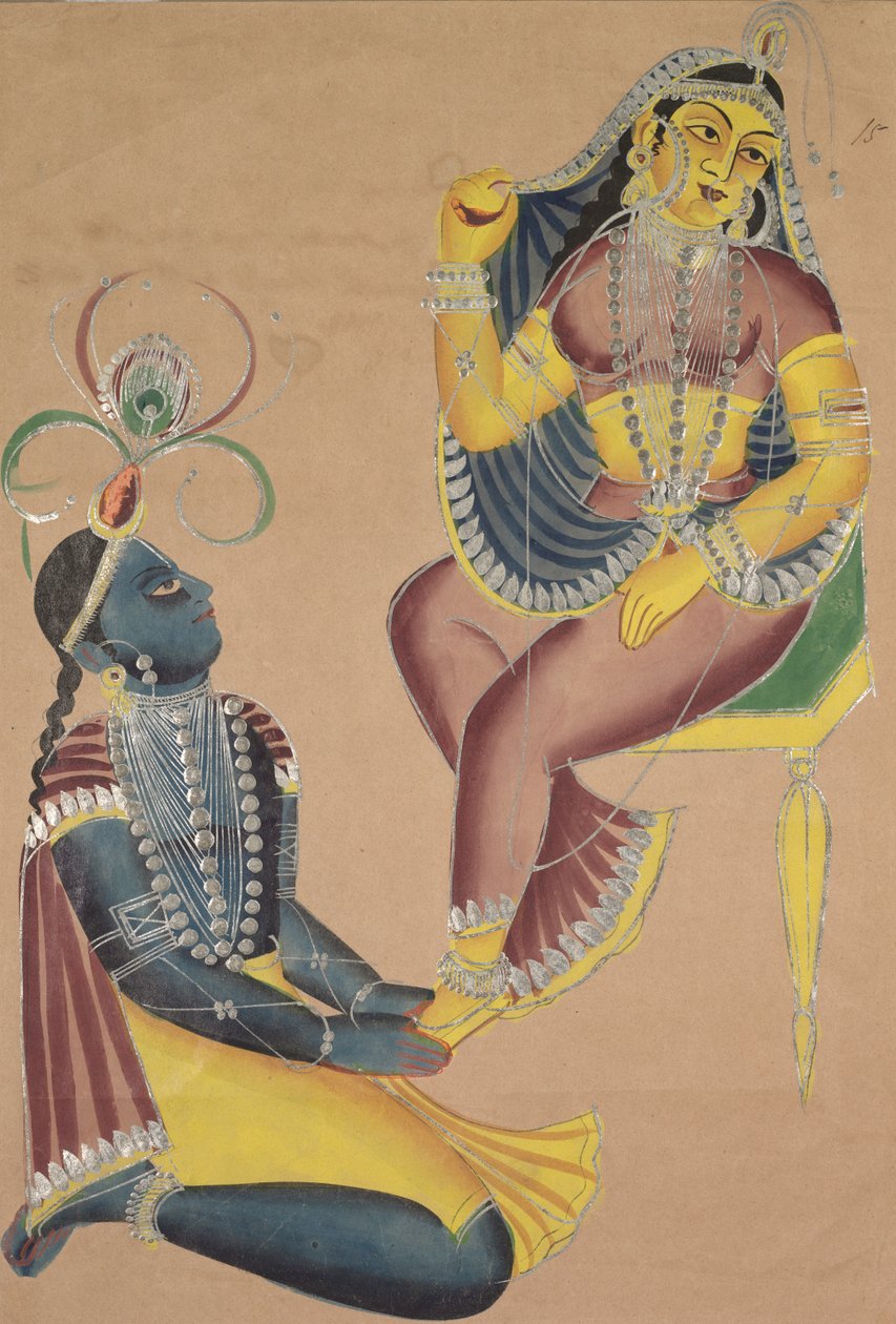 Krishna simogatja Radhas lábát, 1800-as évek. alkotó: Unbekannt