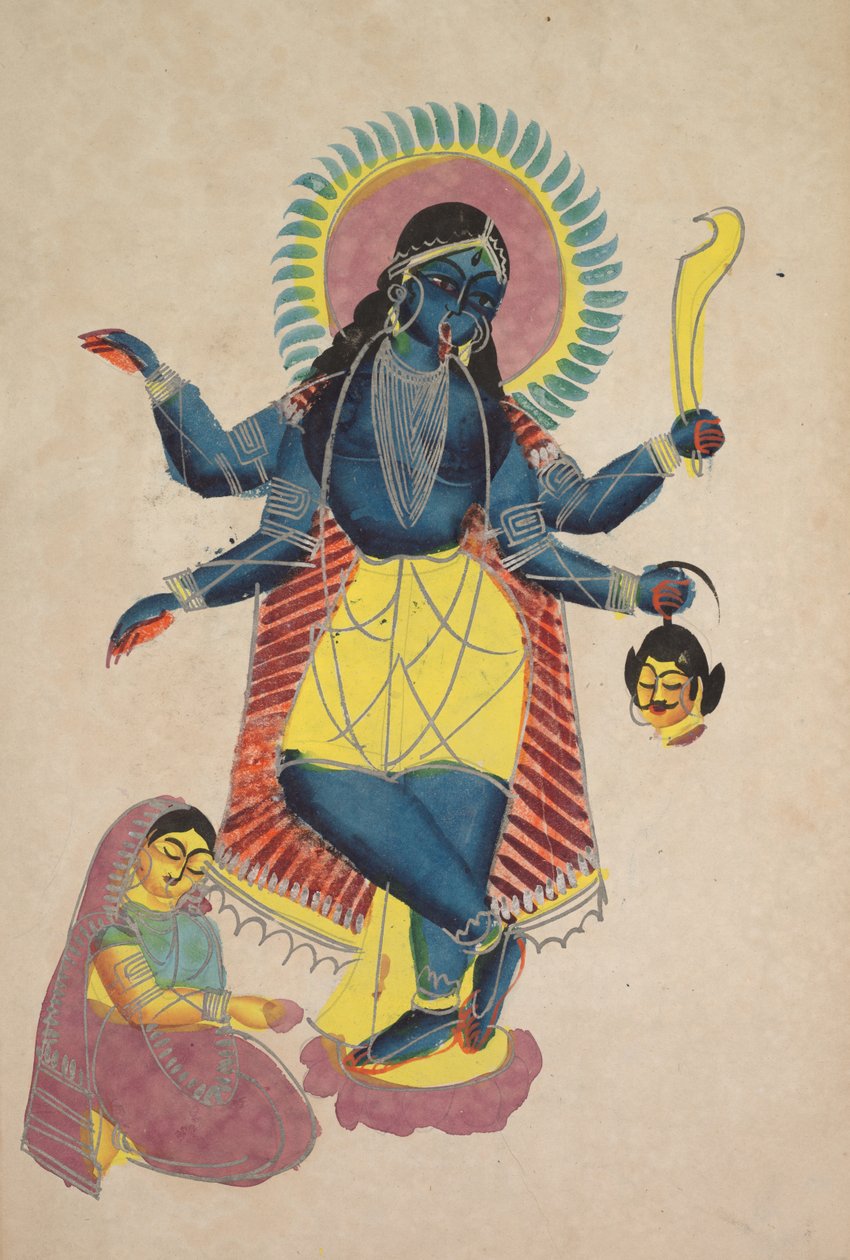 Krishna mint Kali, Radha imádta, 1800-as évek. alkotó: Unbekannt