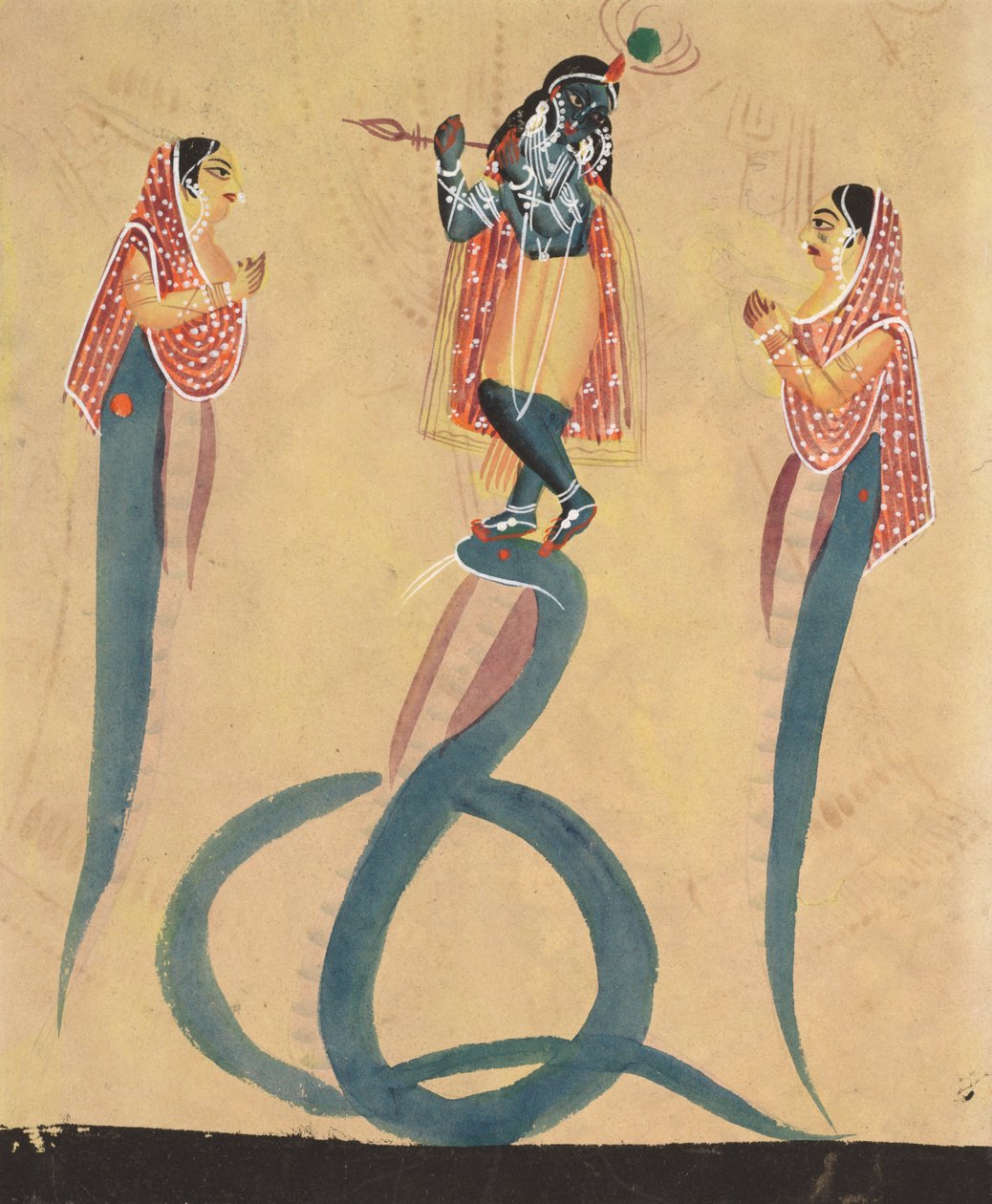 Krishna mint Kali, Radha imádta, 1800-as évek. alkotó: Unbekannt