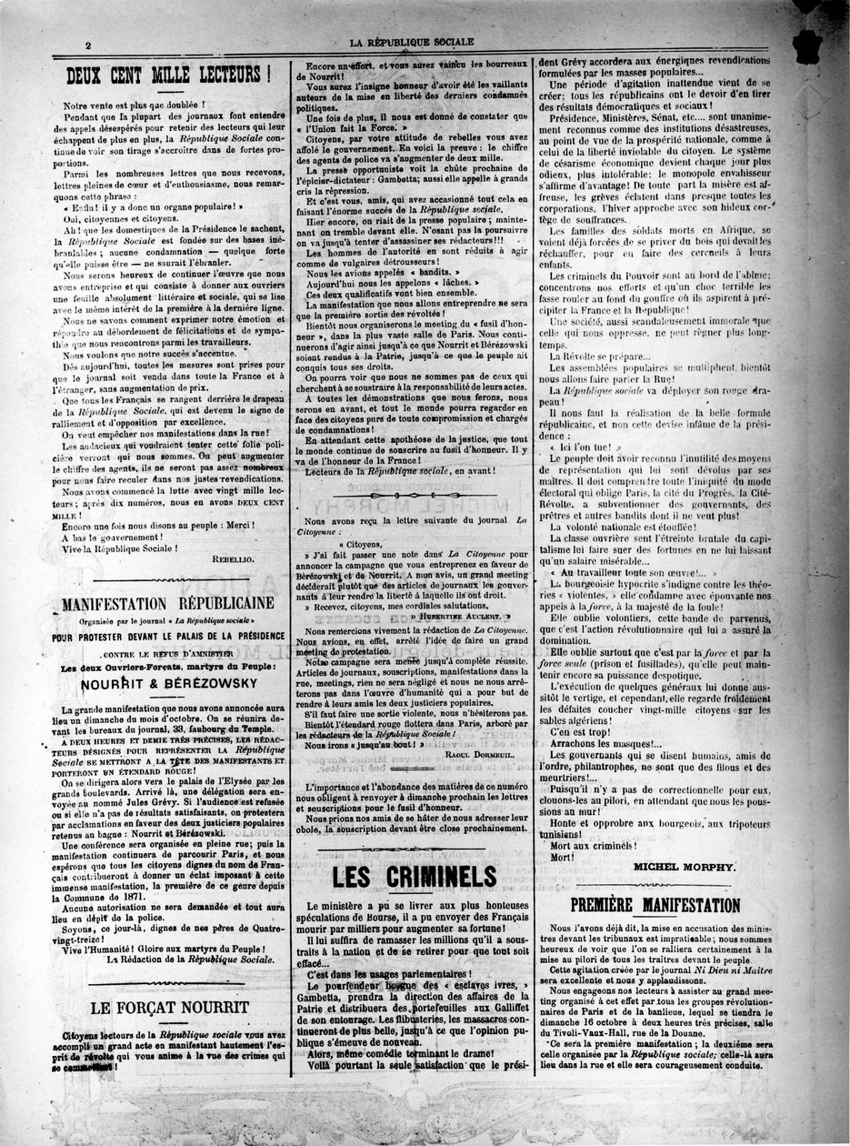 A La Republique Sociale újság 1881. október 13-án alkotó: Unbekannt