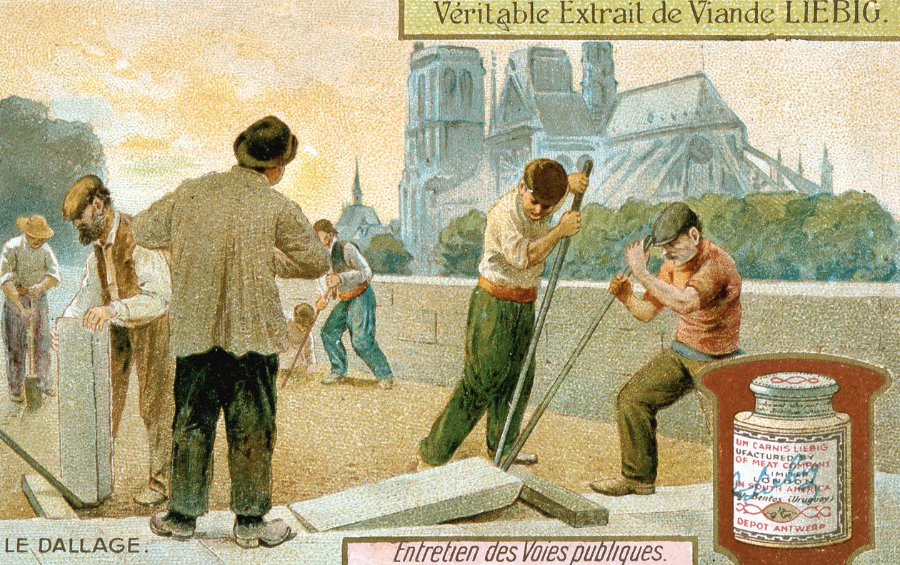 Burkolólapok lerakása egy párizsi utcában, c1900 alkotó: Unbekannt