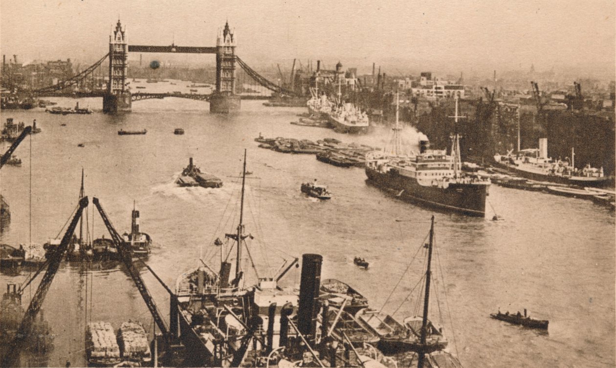 London – Tower Bridge és a medence, 1910 alkotó: Unbekannt