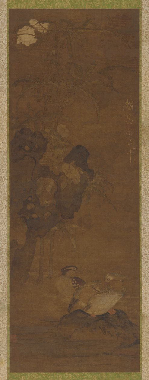 Mandarin kacsa, sziklák és virágos növény, 1368-1644. alkotó: Unbekannt
