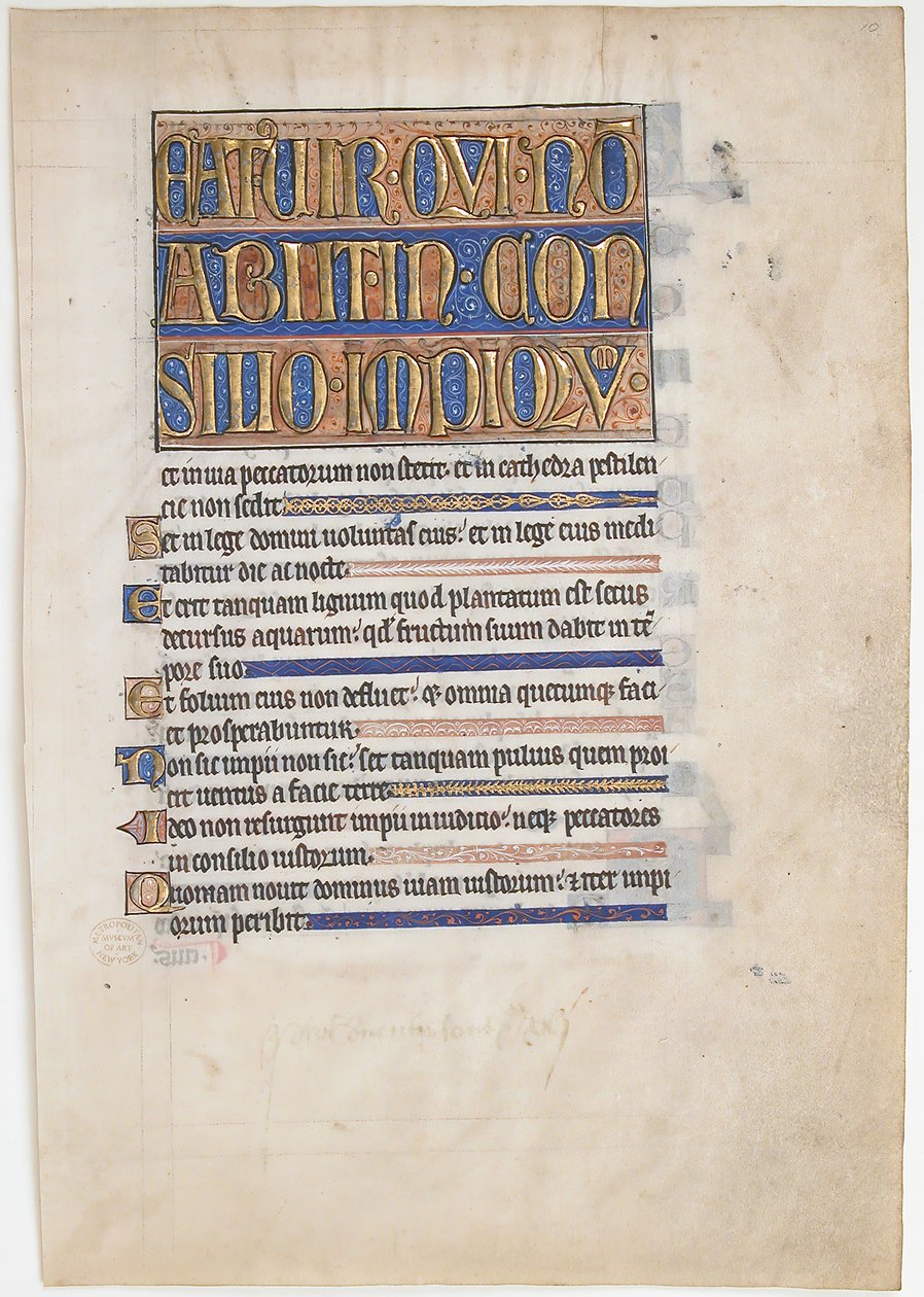 Kéziratos levél egy királyi zsoltárból, brit, 1250-70. alkotó: Unbekannt