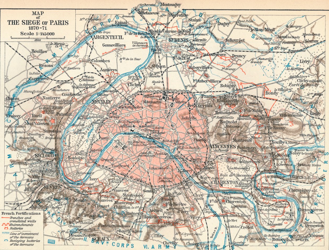 Párizs ostromának térképe, 1870-71, 1907 alkotó: Unbekannt
