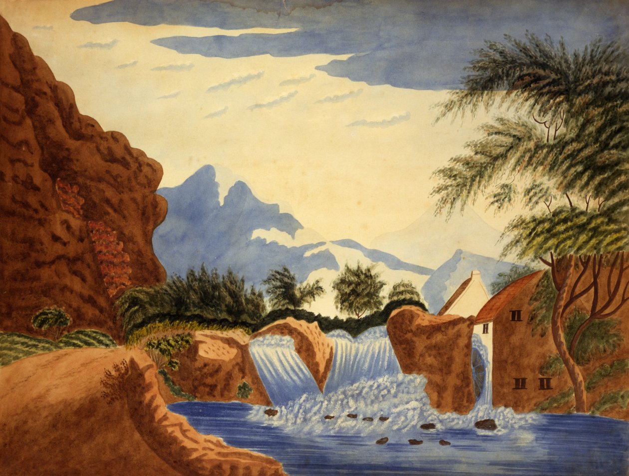 Hegyi jelenet és Waterwheel, kb. 1820-1870. alkotó: Unbekannt
