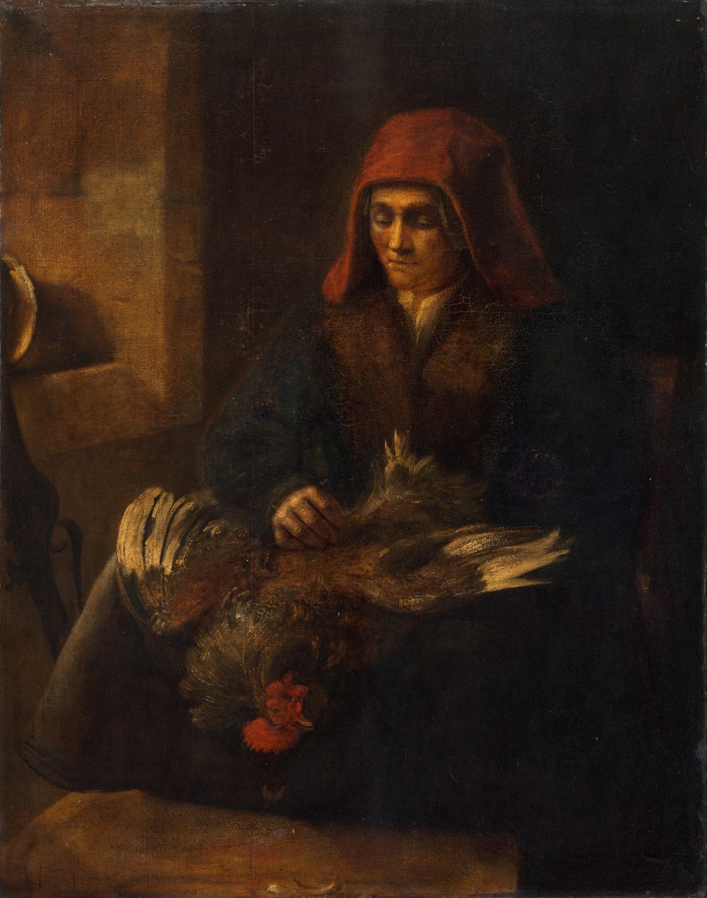 Öreg nő, tyúkot kopasztó, 16501655. alkotó: Unbekannt
