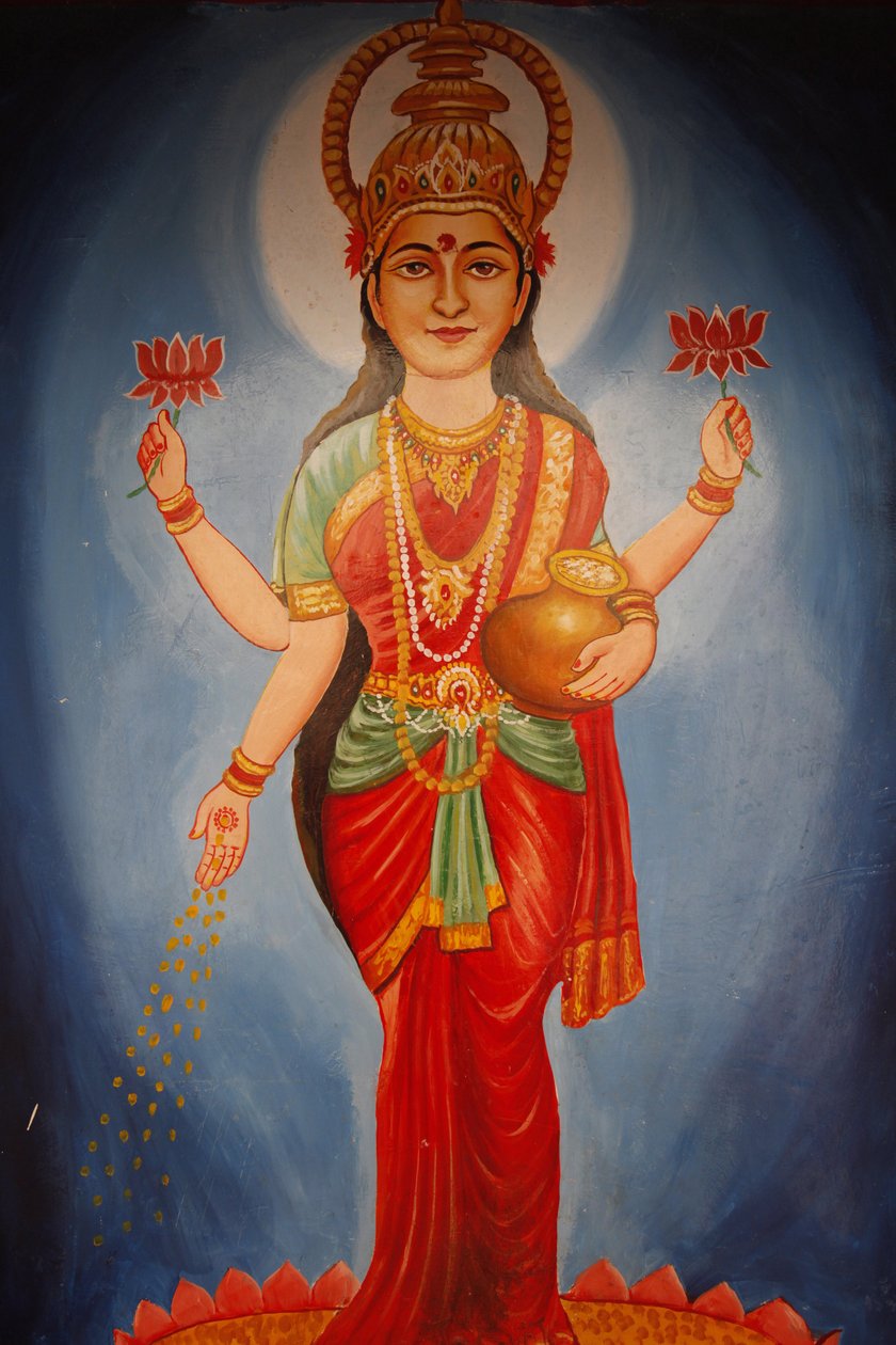 Lakshmi istennőt ábrázoló festmény, Haridwar, India alkotó: Unbekannt