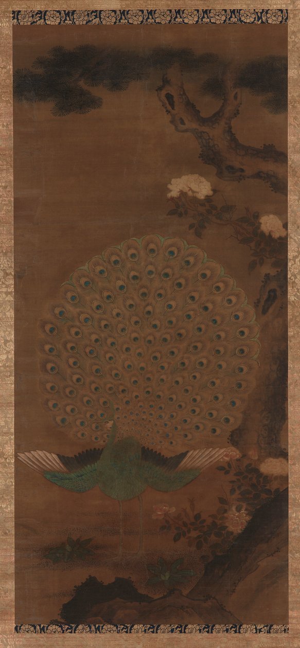 Páva, bazsarózsa és fenyő, Edo-korszak, 1615-1868. alkotó: Unbekannt