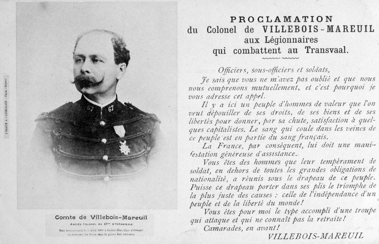 Villebois-Mareuil ezredes kiáltványa, 1900 alkotó: Unbekannt