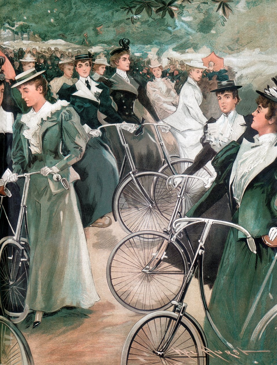Társasági hölgyek kerékpároznak a londoni Hyde Parkban, 1896 alkotó: Unbekannt