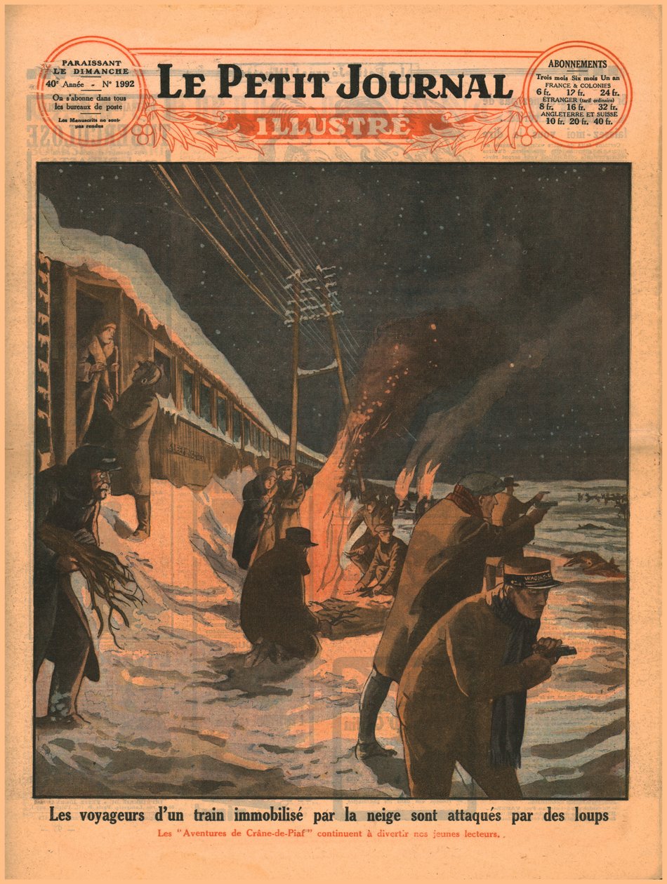 Az elakadt vonatutasokat megtámadják a farkasok, 1929. alkotó: Unbekannt