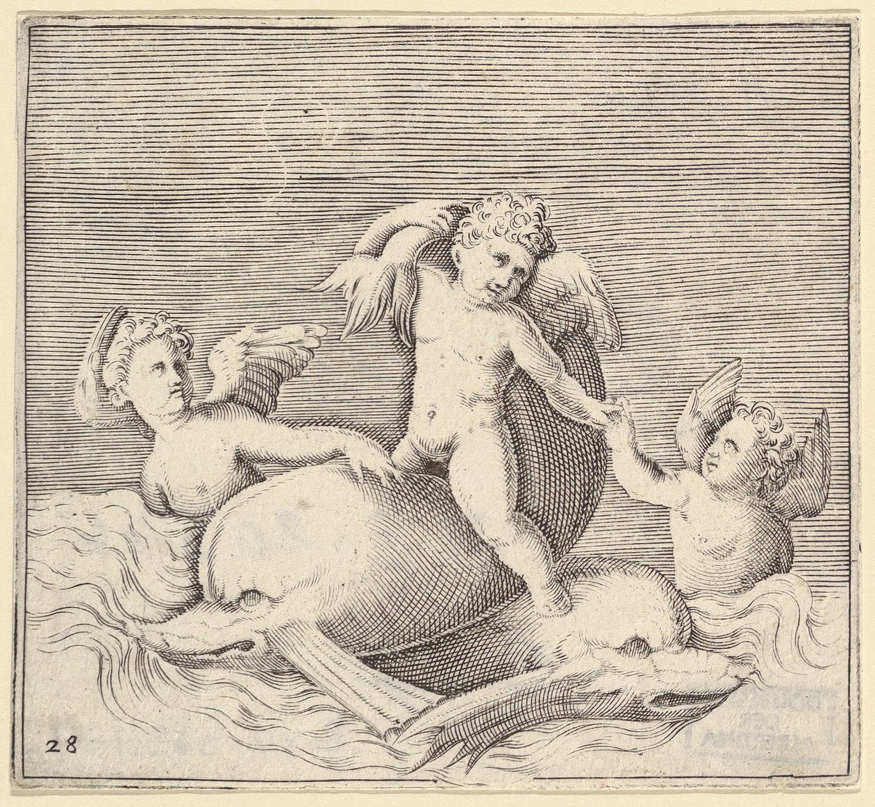 Három Ámor és két delfin, megjelent kb. 1599-1622. alkotó: Unbekannt