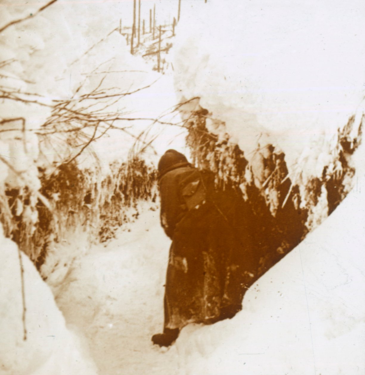 Árkok a hóban, Elzász, Kelet-Franciaország, c1914-c1918 alkotó: Unbekannt
