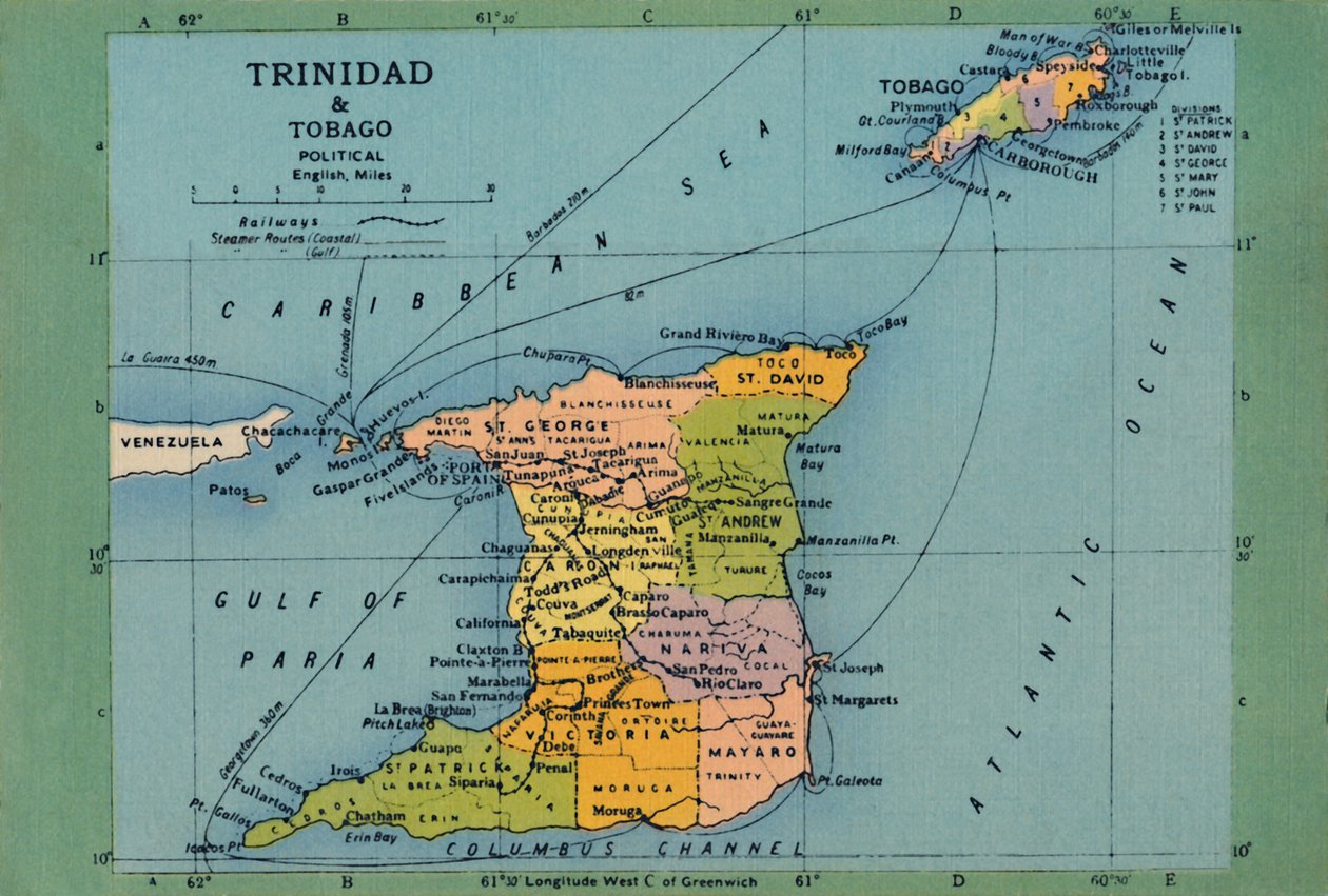 Trinidad és Tobago térkép, 1940-es évek. alkotó: Unbekannt