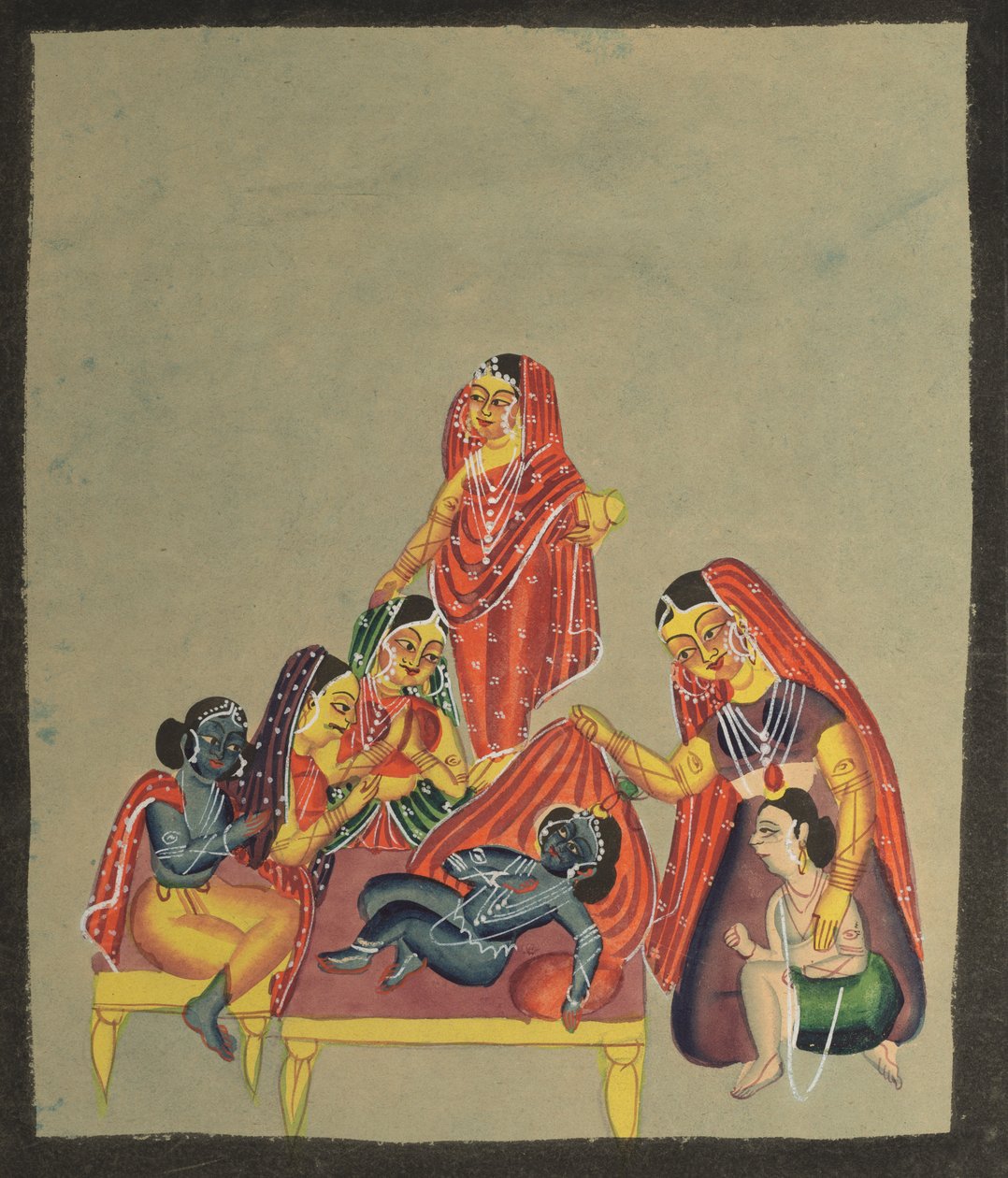 A csecsemő Krisna imádata, 1800-as évek. alkotó: Unbekannt