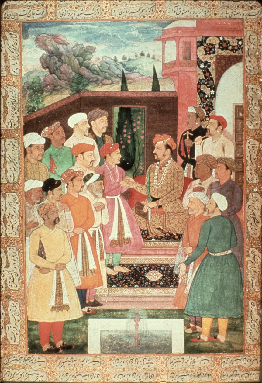 Parviz fogadja közönségét, a Jahangir School, Mughal alkotó: Unbekannt Unbekannt