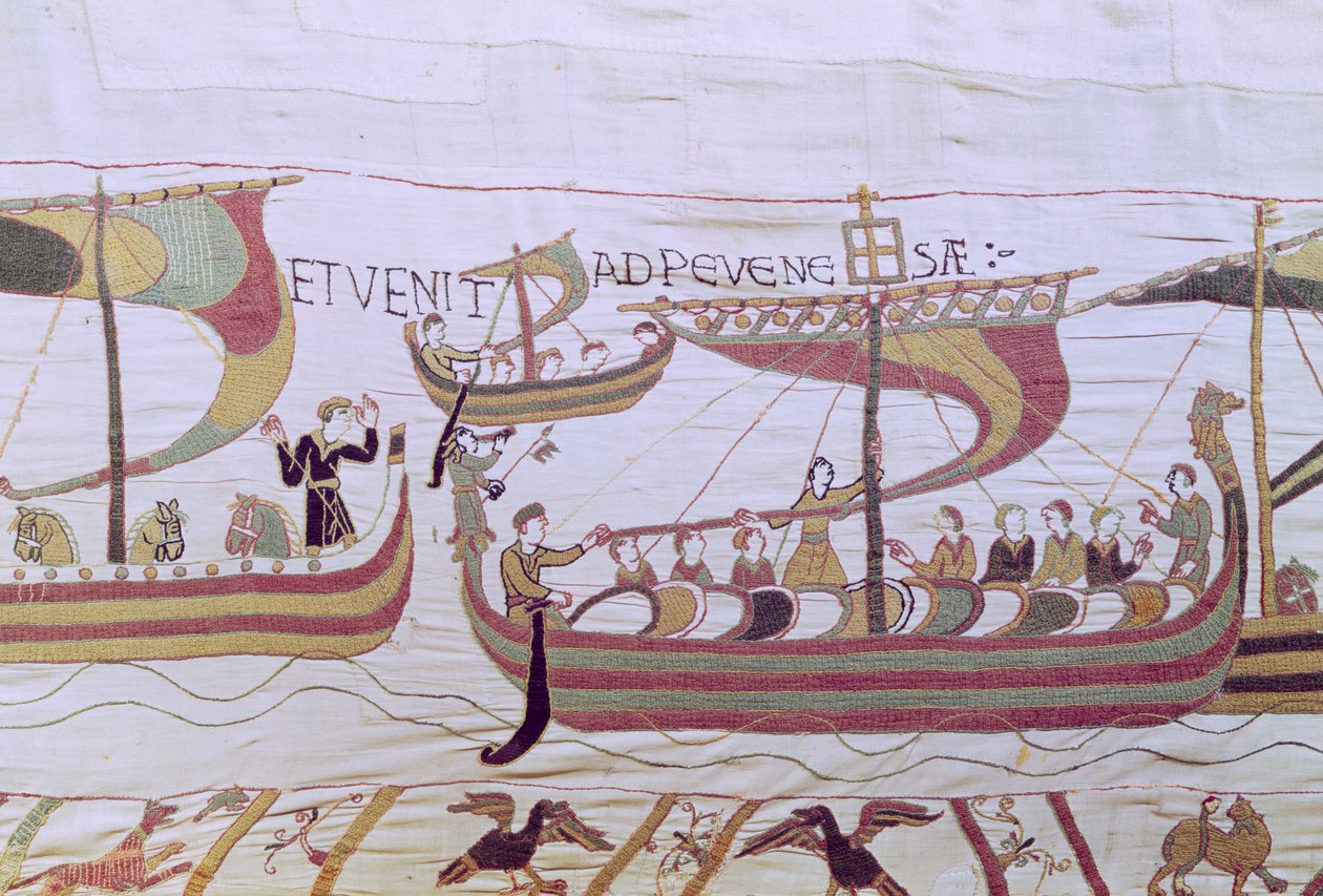 Vilmos herceg és a normann inváziós flotta átkel a csatornán, a Bayeux Tapestry-n alkotó: Unbekannt Unbekannt