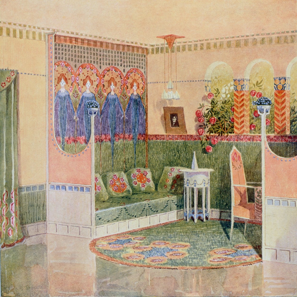 Budoár, egy helsinki villából, amelyet a Gesellius, Lindgren & Saarinen építészeti praxis tervezett, a "Documents d"Art Moderne"-ből, 1903 alkotó: Unbekannt Unbekannt