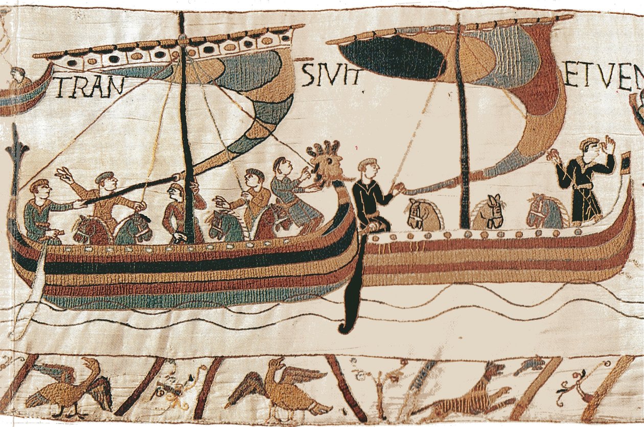 Vilmos herceg és a normann inváziós flotta átkel a csatornán, a Bayeux Tapestry-n alkotó: Unbekannt Unbekannt