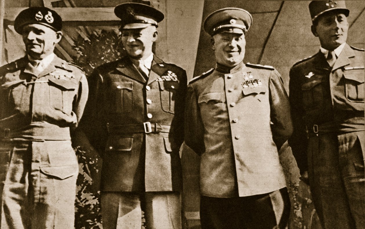 Montgomery tábornagy, Eisenhower tábornok, Zsukov marsall és de Lattre de Tassigny tábornok, Berlin, 1945. június 5. alkotó: Unbekannt Unbekannt