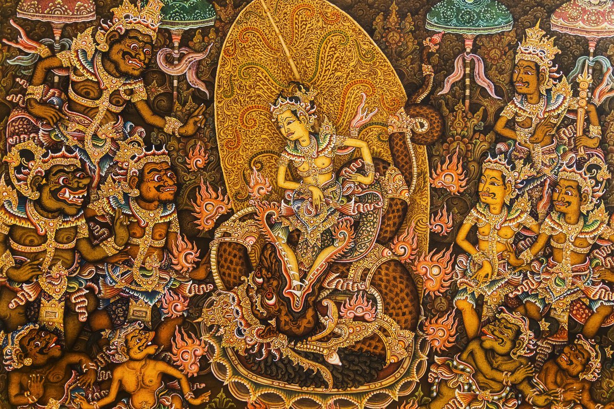 Semara és Ratih, Ketut Mandra festménye a Puri Festménymúzeumban, Ubud, Bali, Indonézia alkotó: Unbekannt Unbekannt