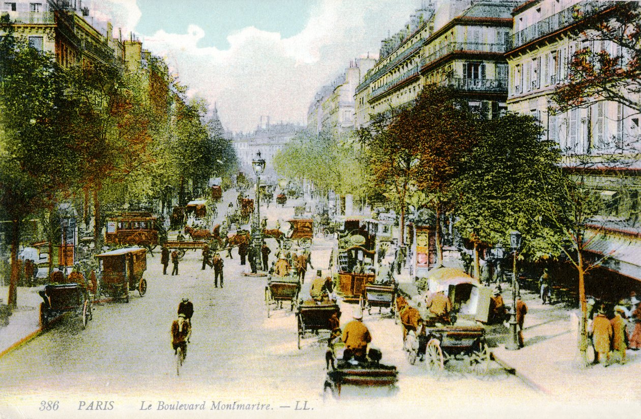 Boulevard Montmartre, Párizs, 1900 körüli évek alkotó: Unbekannter Künstler