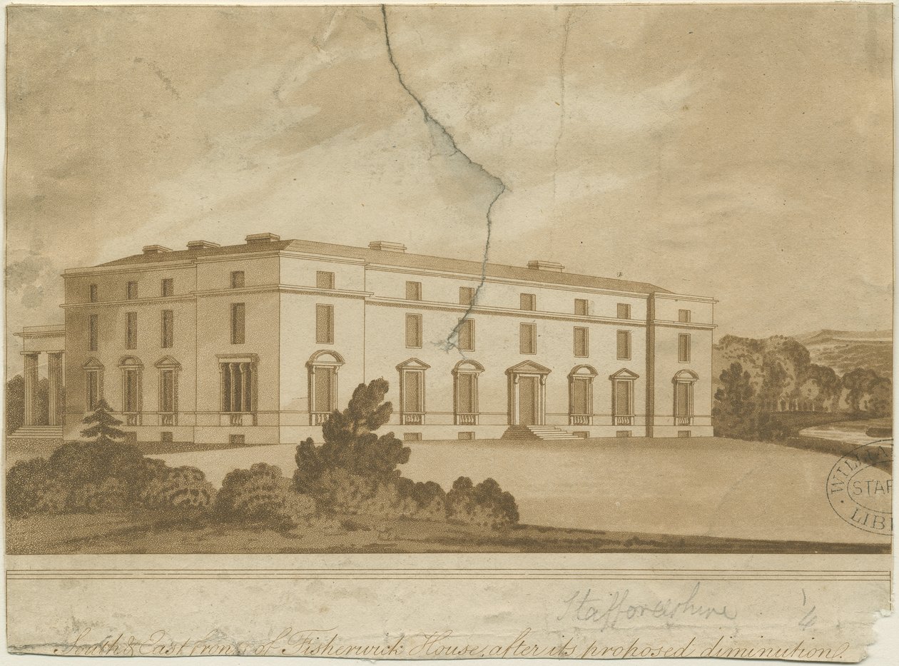Fisherwick Hall: akvatinta metszet, és [?XIX. század] alkotó: Unbekannt