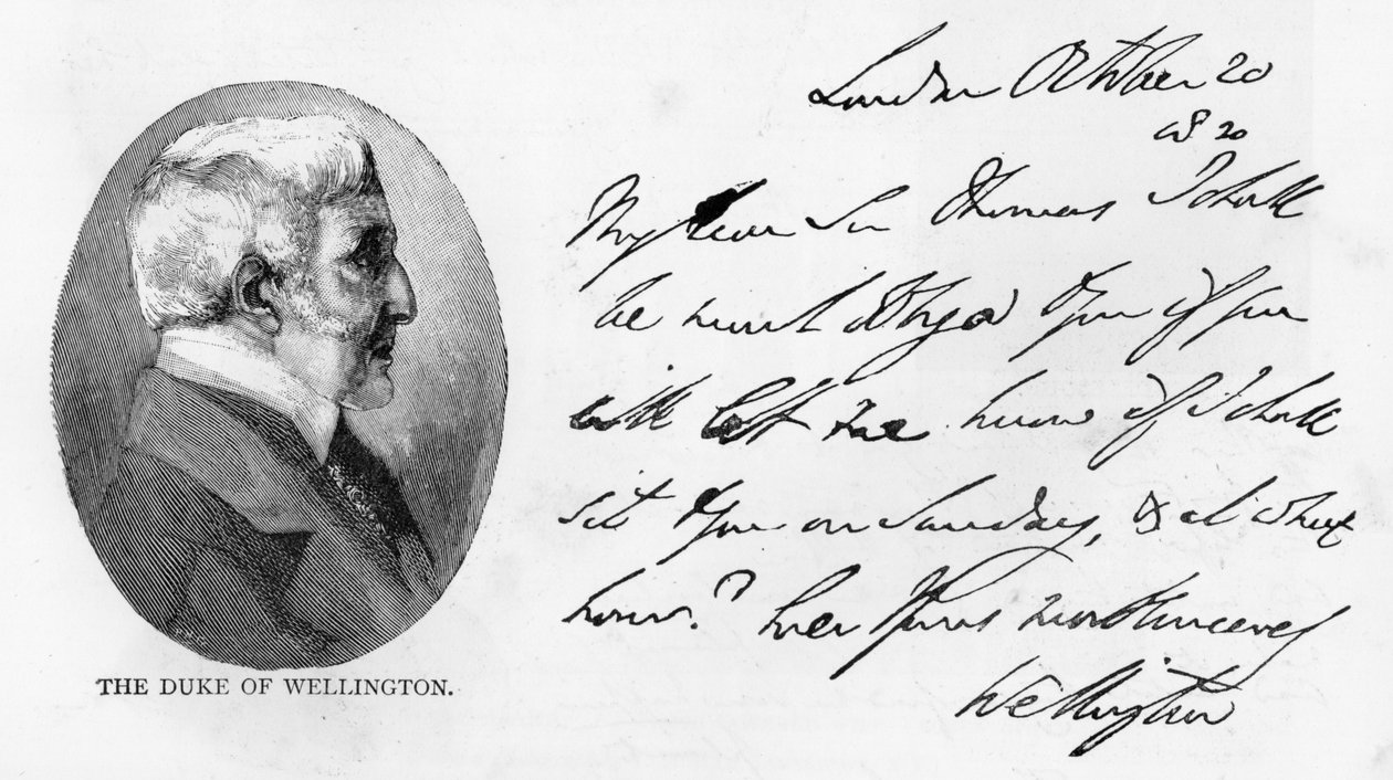 Arthur Wellesley kézírása és aláírása alkotó: Unbekannt