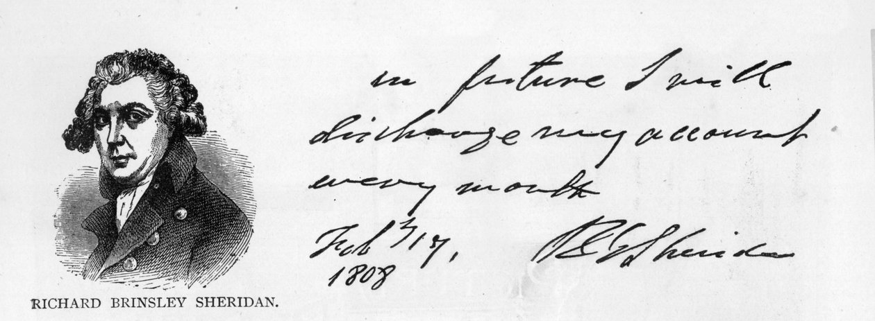 Richard Brinsley Sheridan kézírása és aláírása alkotó: Unbekannt