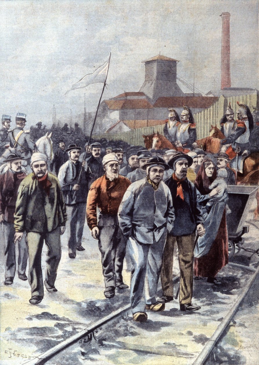 Sztrájkoló bányászok Courrieres-ben, 1906 körül (illusztráció) alkotó: Unbekannter Künstler
