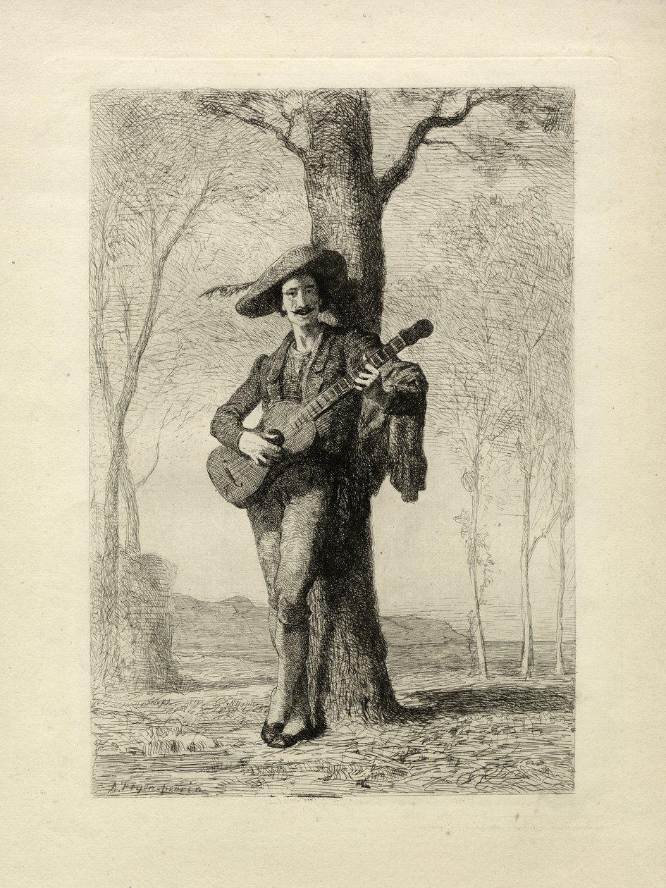 A gitáros, Franciaország, 1870 körül (metszet) alkotó: Unbekannter Künstler