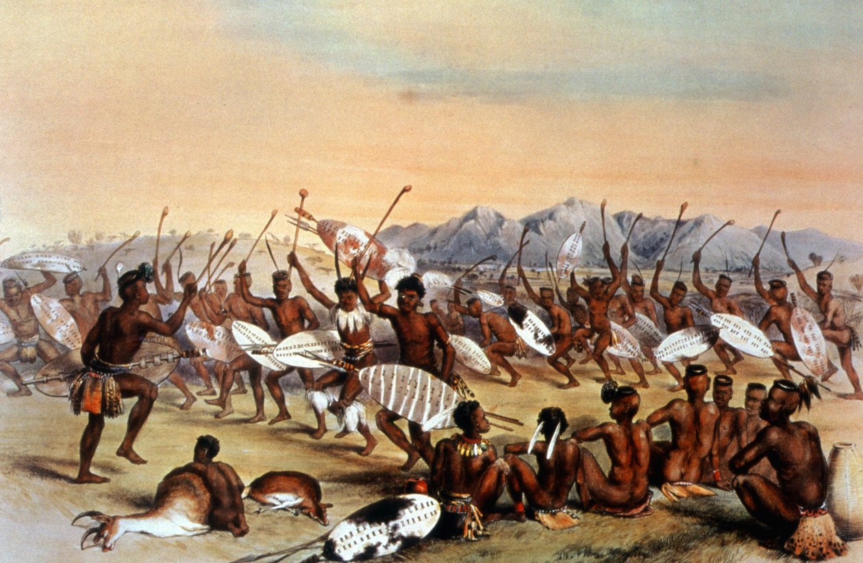 Zulu vadásztánc, 1848-1849 körül (metszet) alkotó: Unbekannter Künstler