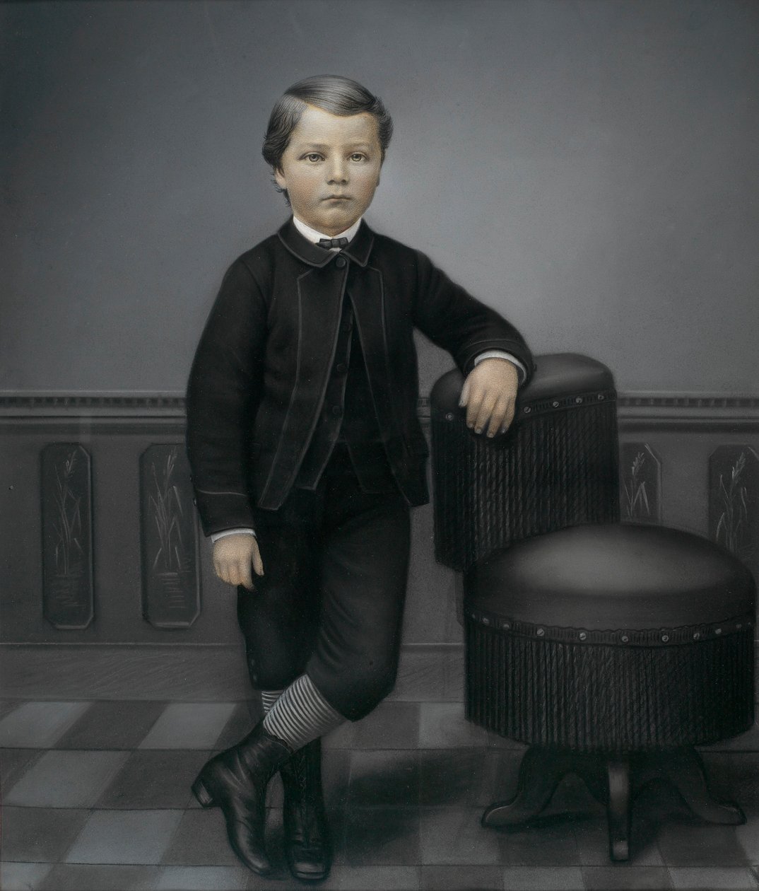Fiatal fiú fekete öltönyben alkotó: Unidentified