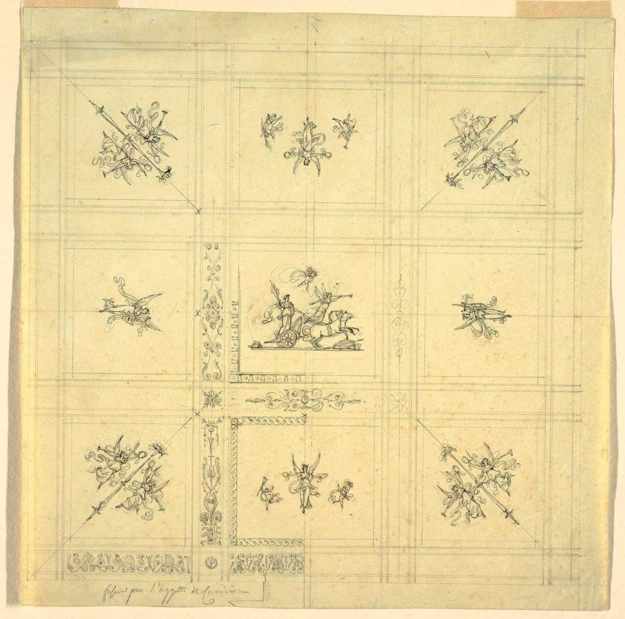 Rajz, mennyezeti dekoráció, győzelem szekéren, Palazzo Quirinale, Róma, 1812 alkotó: Unknown
