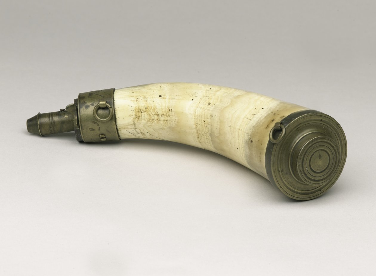Puskaporos kürt, amelyet állítólag Waterloo-nál vittek, 1815 (kürt sárgaréz felsővel és fúvókával). alkotó: Unbekannt Unbekannt