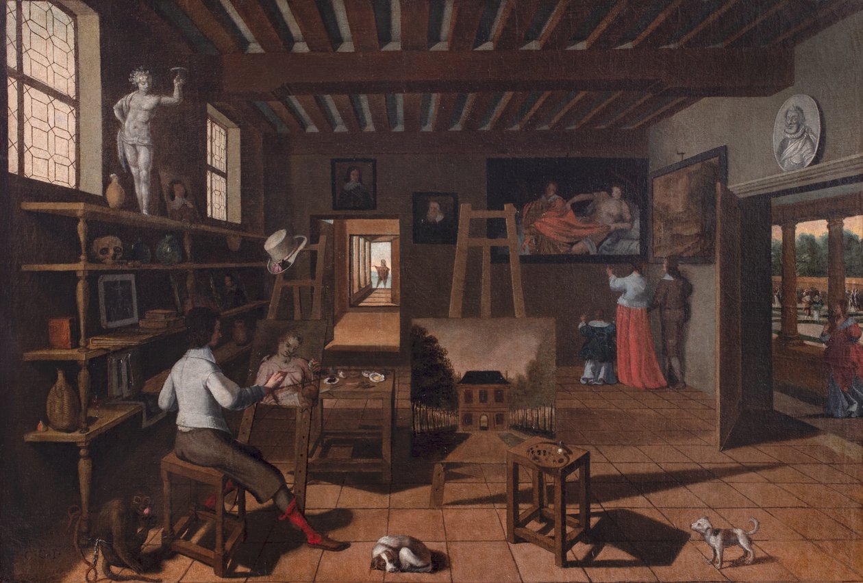 Egy művész a műtermében alkotó: Unknown artist