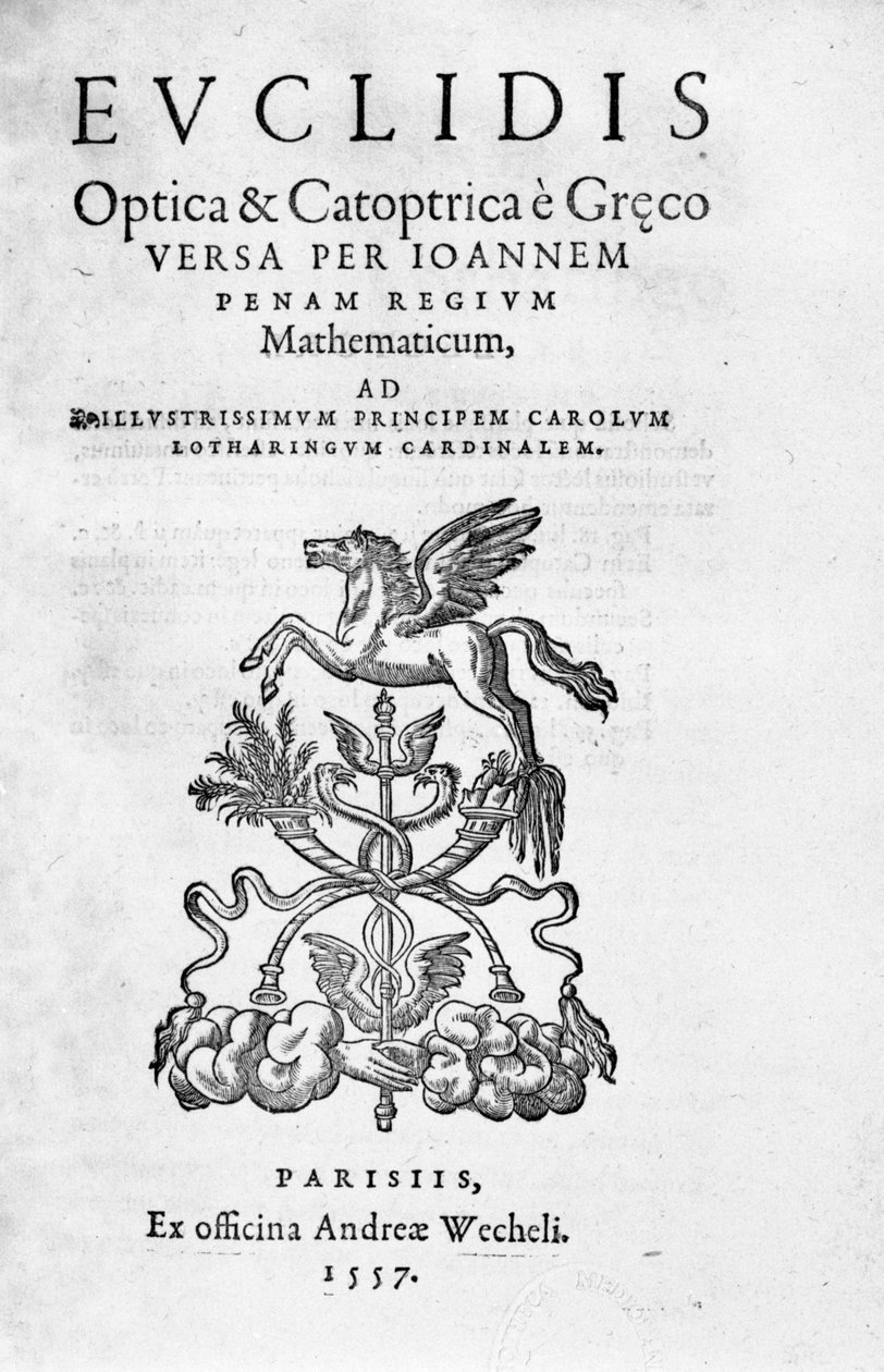 Euklidész „Optica & Catoptrica...” frontispice alkotó: Unknown artist