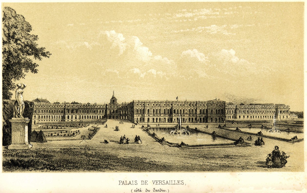Versailles-i palota, kilátással a kertre 1857-ben. alkotó: Unknown artist